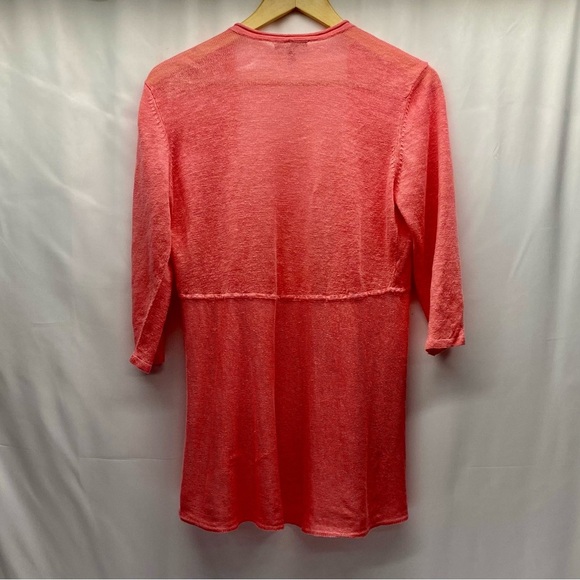 Eileen Fisher Pink Cardigan Sweater Lightweight Open Front LINEN LG P 3/4 Sl. - Picture 3 of 10